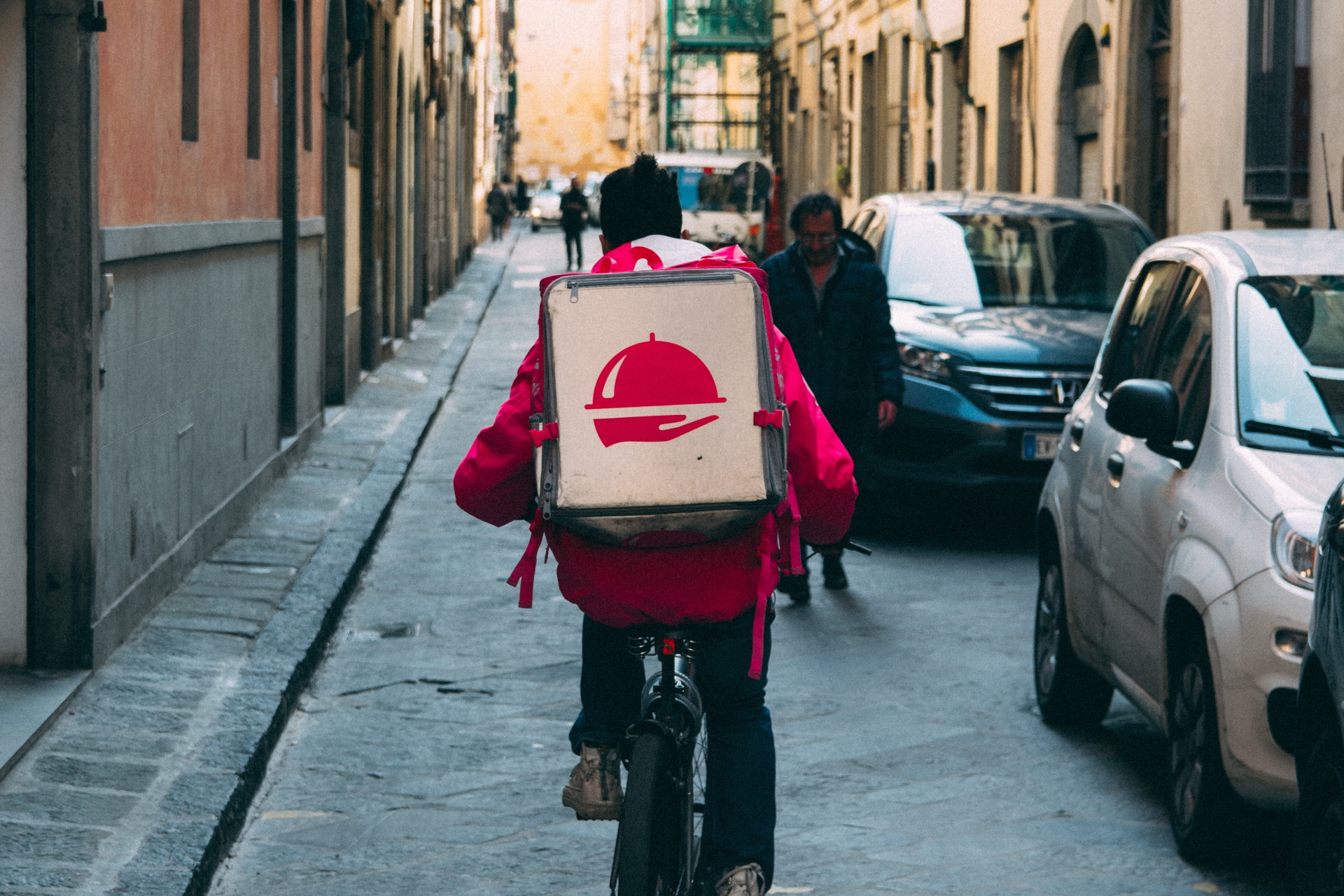 Takeaway Delivery Driver On A Bike Full Height